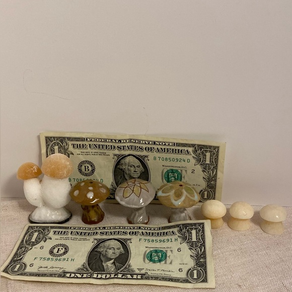 8 vintage mushroom figurine SET stone boho art painted ceramic LOT 70s MCM lot - Picture 6 of 16